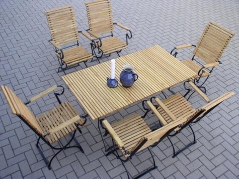 klassische Gartenmöbel ITER® Metall Robinienholz , Set mit 6 Stühlen